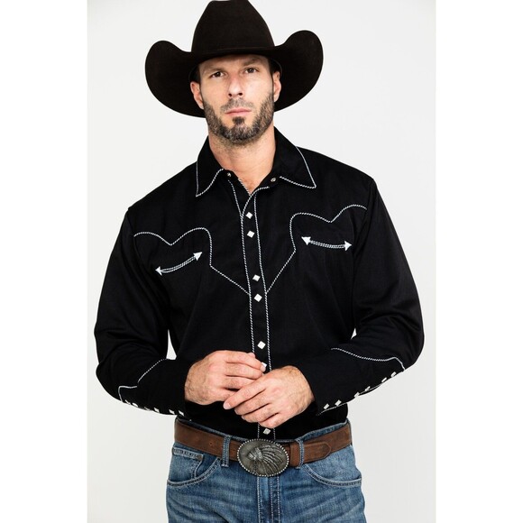 Scully Shirt Mens M Western Long Sleeve Embroidered Diamond Snap Cowboy - Picture 3 of 8